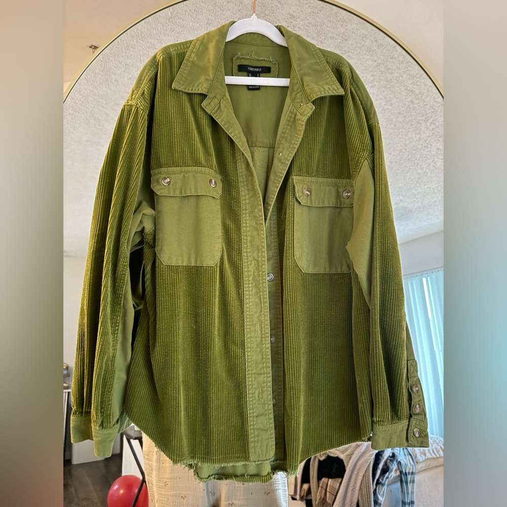 Forever 21 Green Corduroy Button-Up Shirt